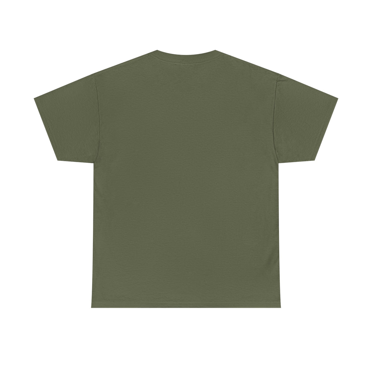 Military green crew-neck T-shirt, short sleeves, plain back view