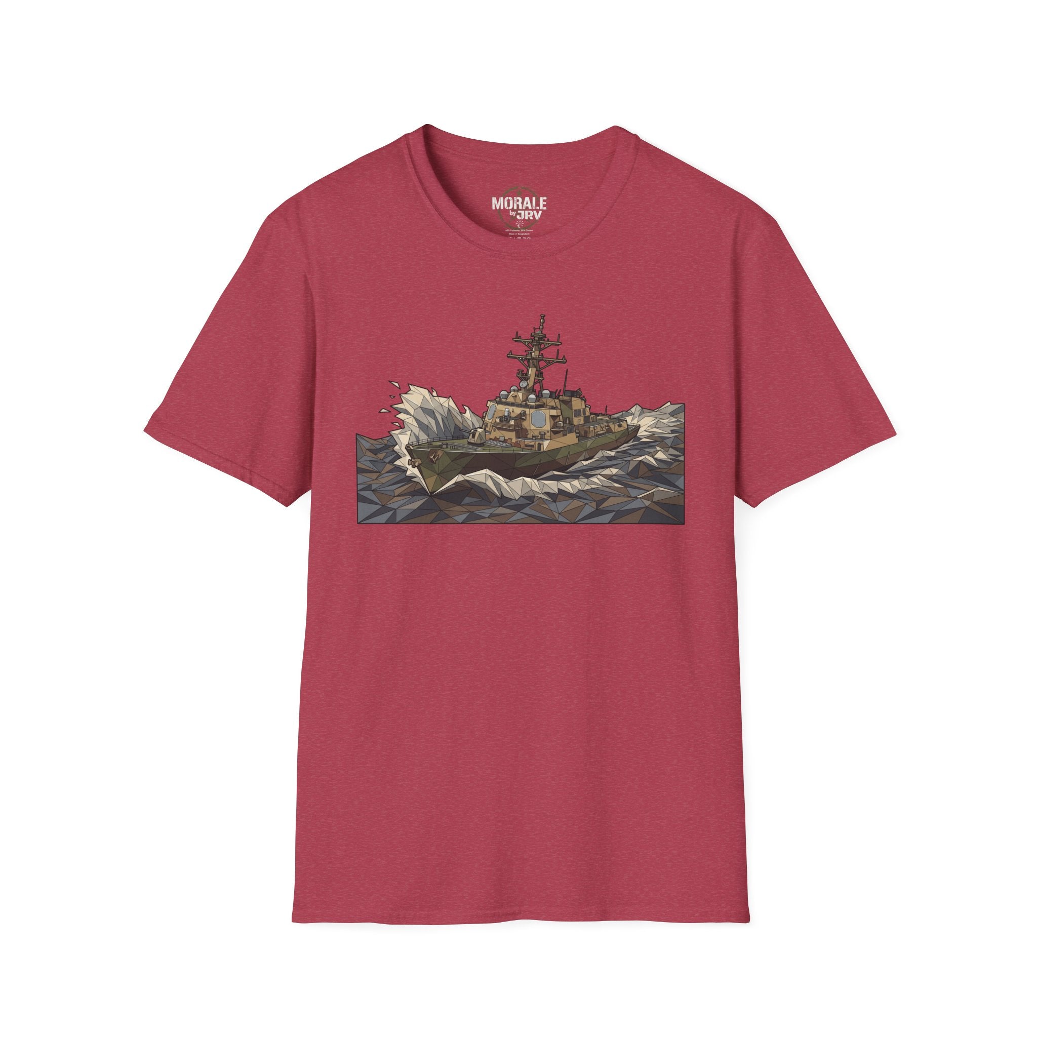 Burgundy Coast Guard cutter T-shirt with rough seas ship graphic on front
