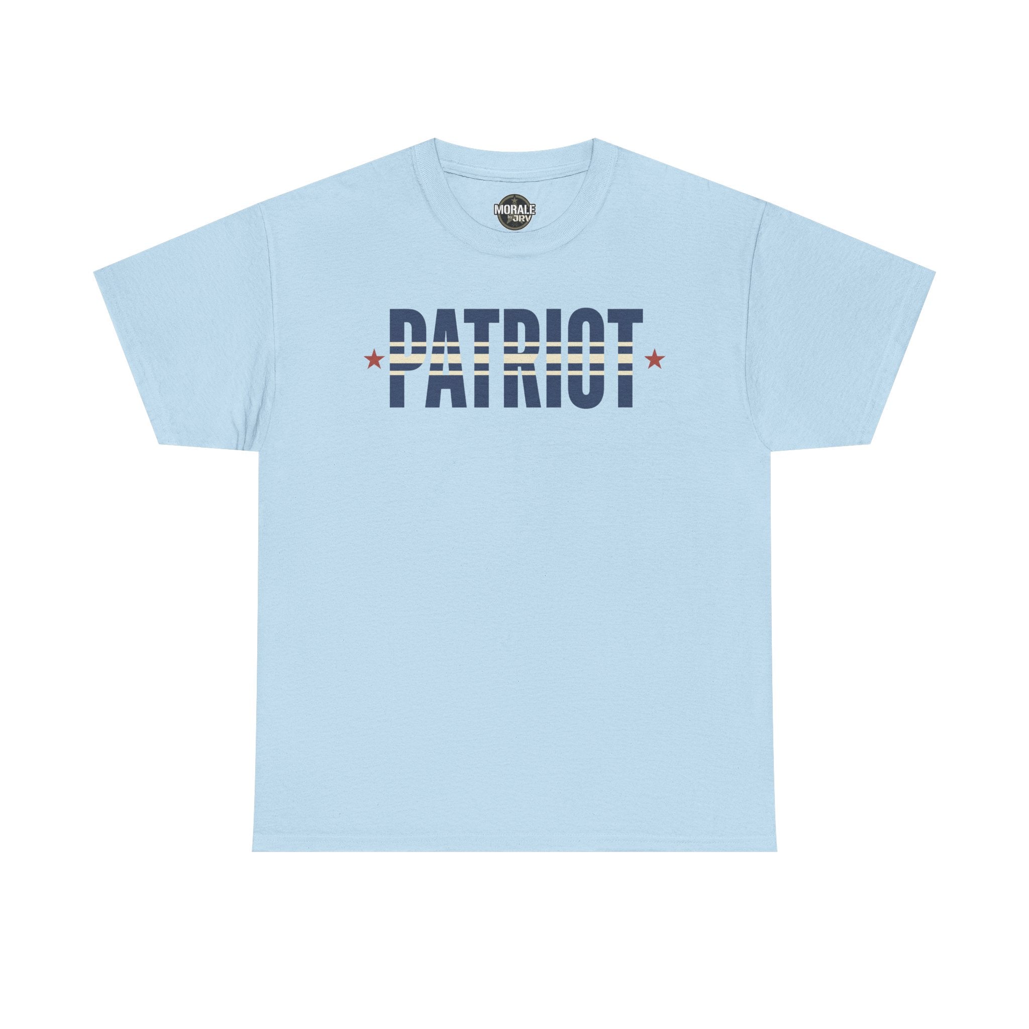 Light blue patriot stripe T-shirt with PATRIOT logo print and red stars