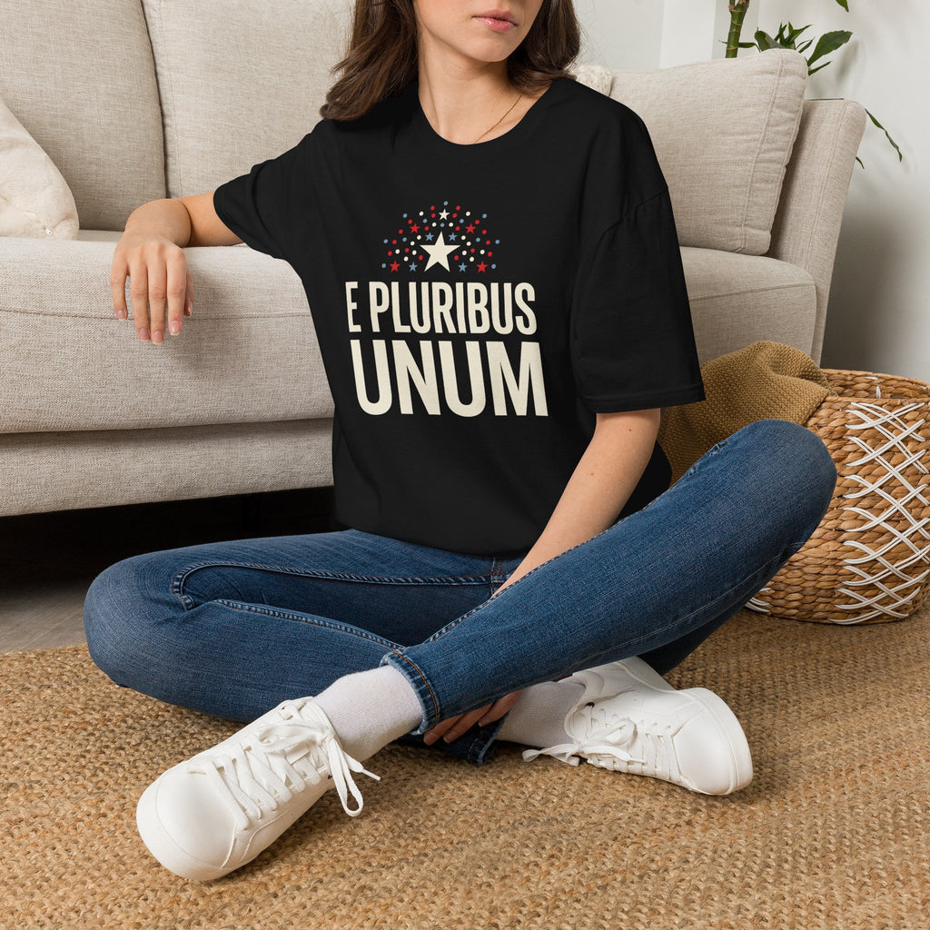 Black T-shirt with star and "E PLURIBUS UNUM" graphic