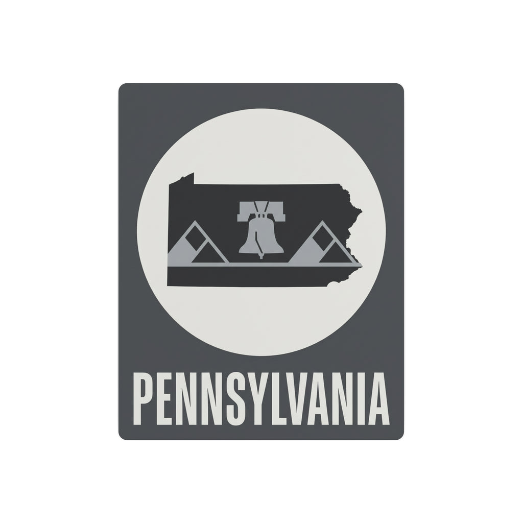 Pennsylvania metal wall sign, dark gray square with Liberty Bell graphic and 'PENNSYLVANIA' text