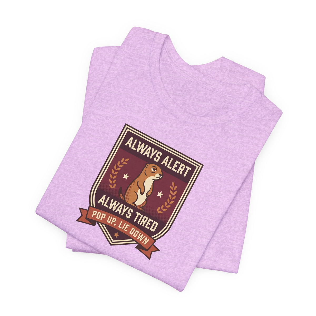 Light purple T-shirt with squirrel crest badge graphic on the front
