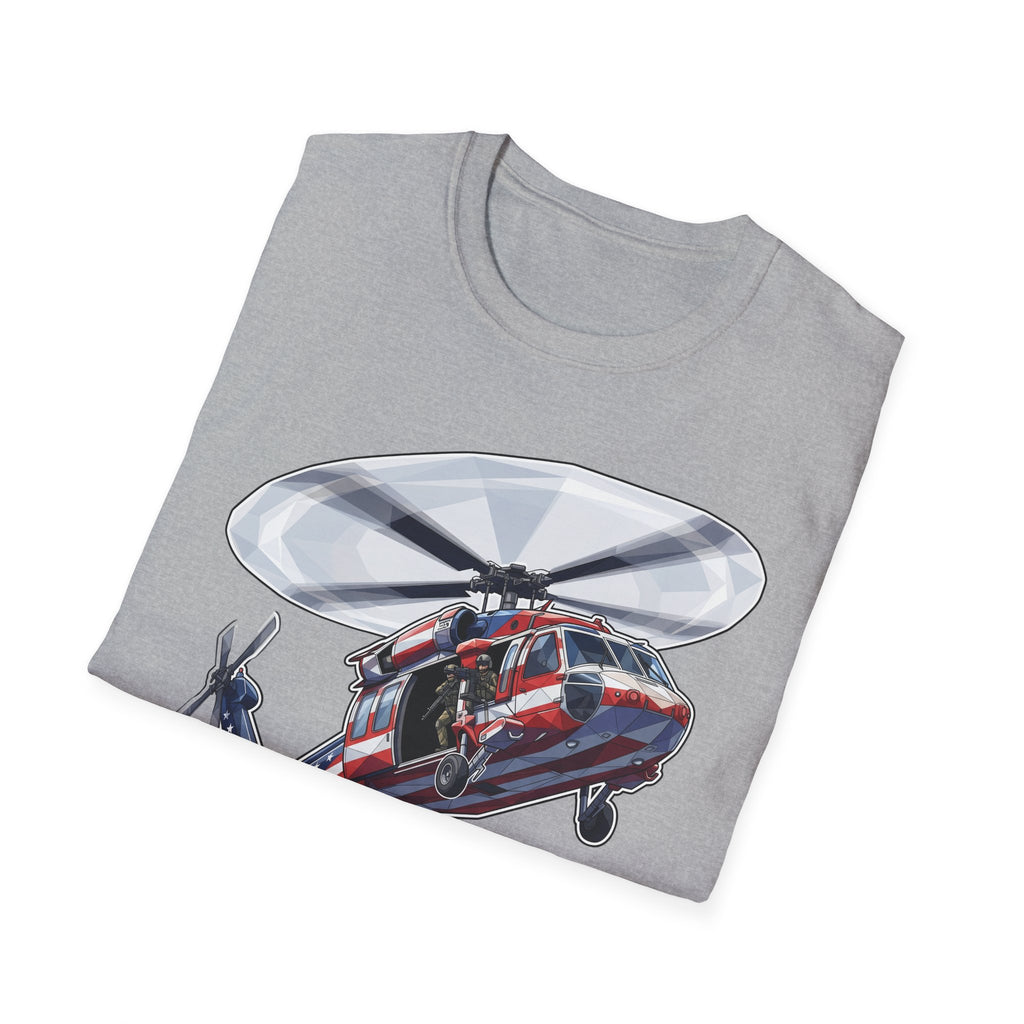 American Flag Rescue Helicopter T-Shirt, grau meliert mit Hubschrauber-Frontprint