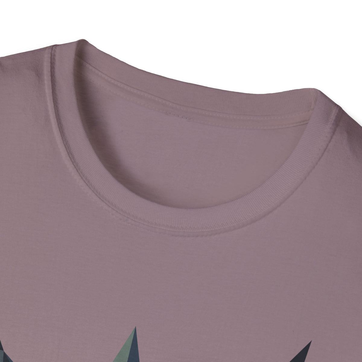 Mauve crew-neck T-shirt neckline close-up