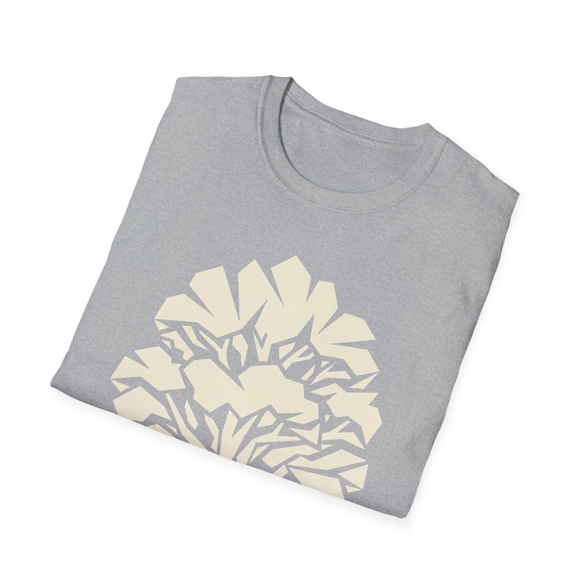 Geometric tree T-shirt in dark heather with cream abstract nature silhouette graphic