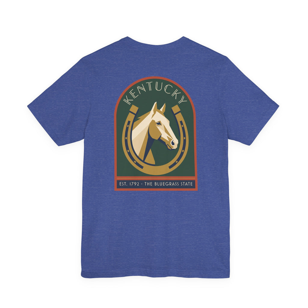 Royal blue T-shirt with Kentucky horse crest graphic