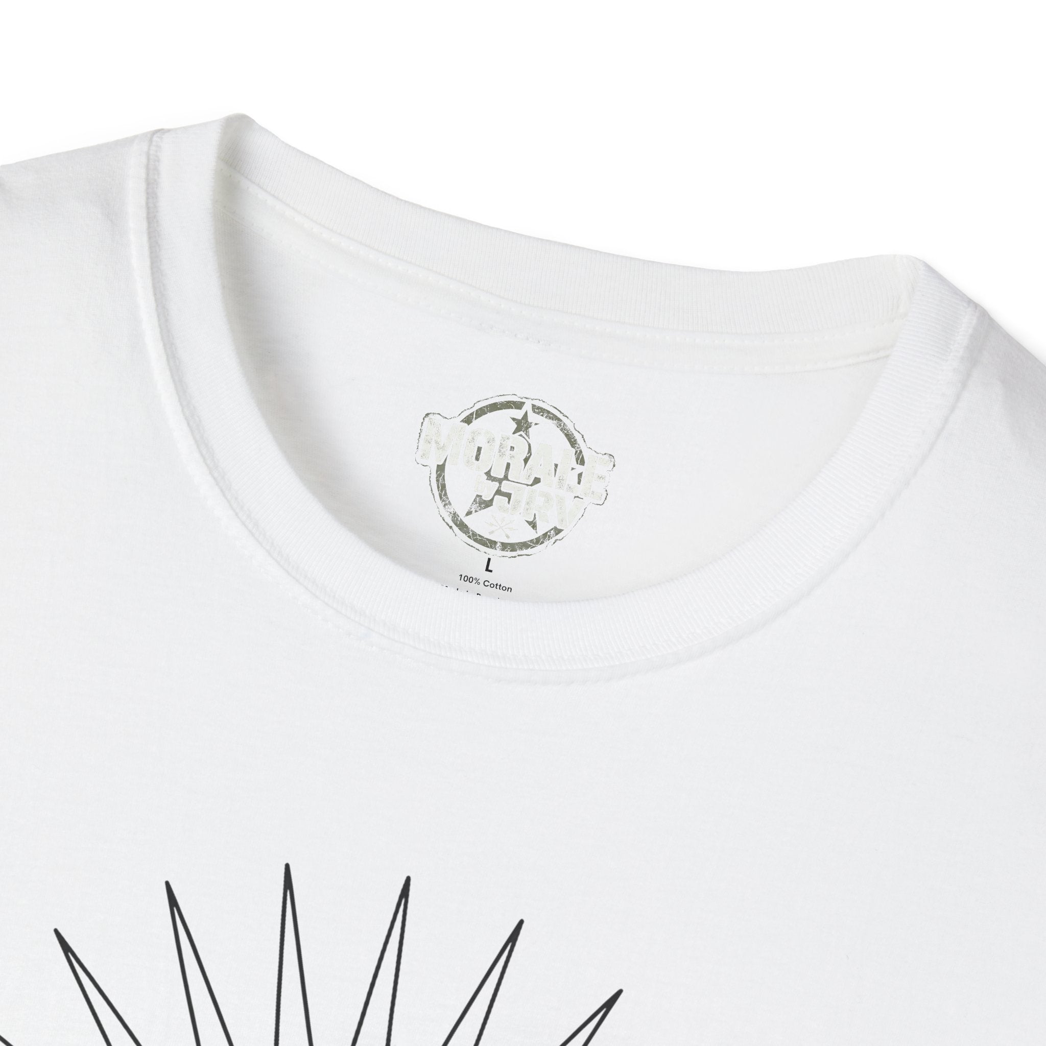 White T-shirt neckline with inner neck label, crew collar detail