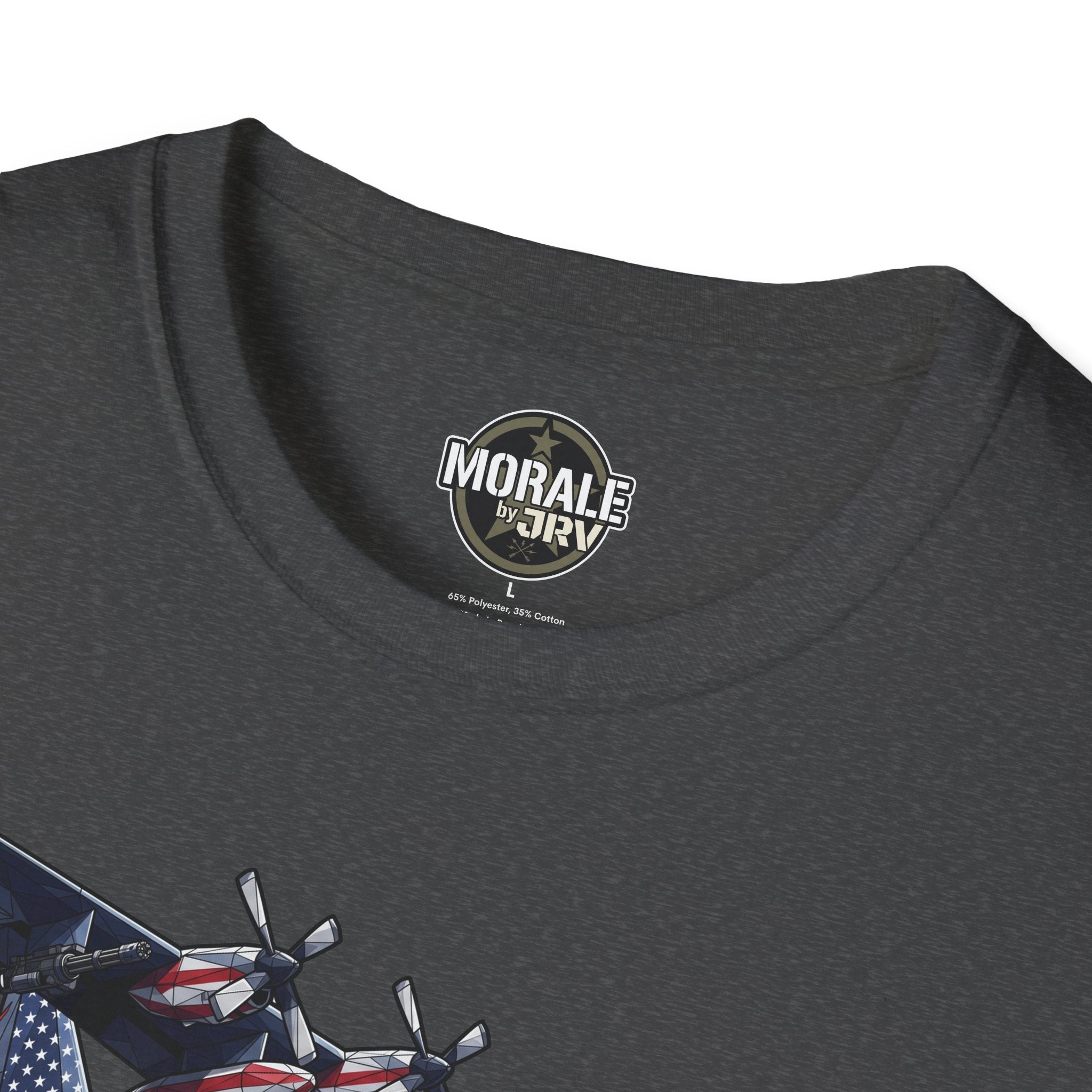 DEATH FROM ABOVE C-130 T-shirt, dark heather gray, crew neck logo and partial graphic