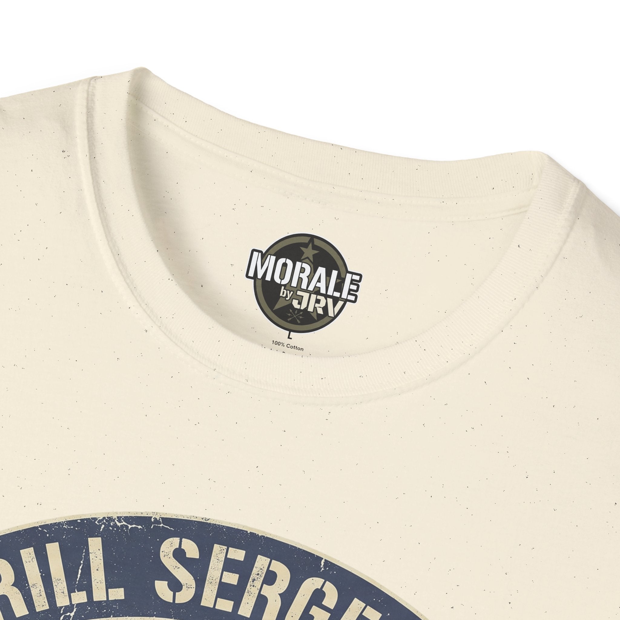 Natural T-shirt neckline with small 'MORALP by DRIV' label