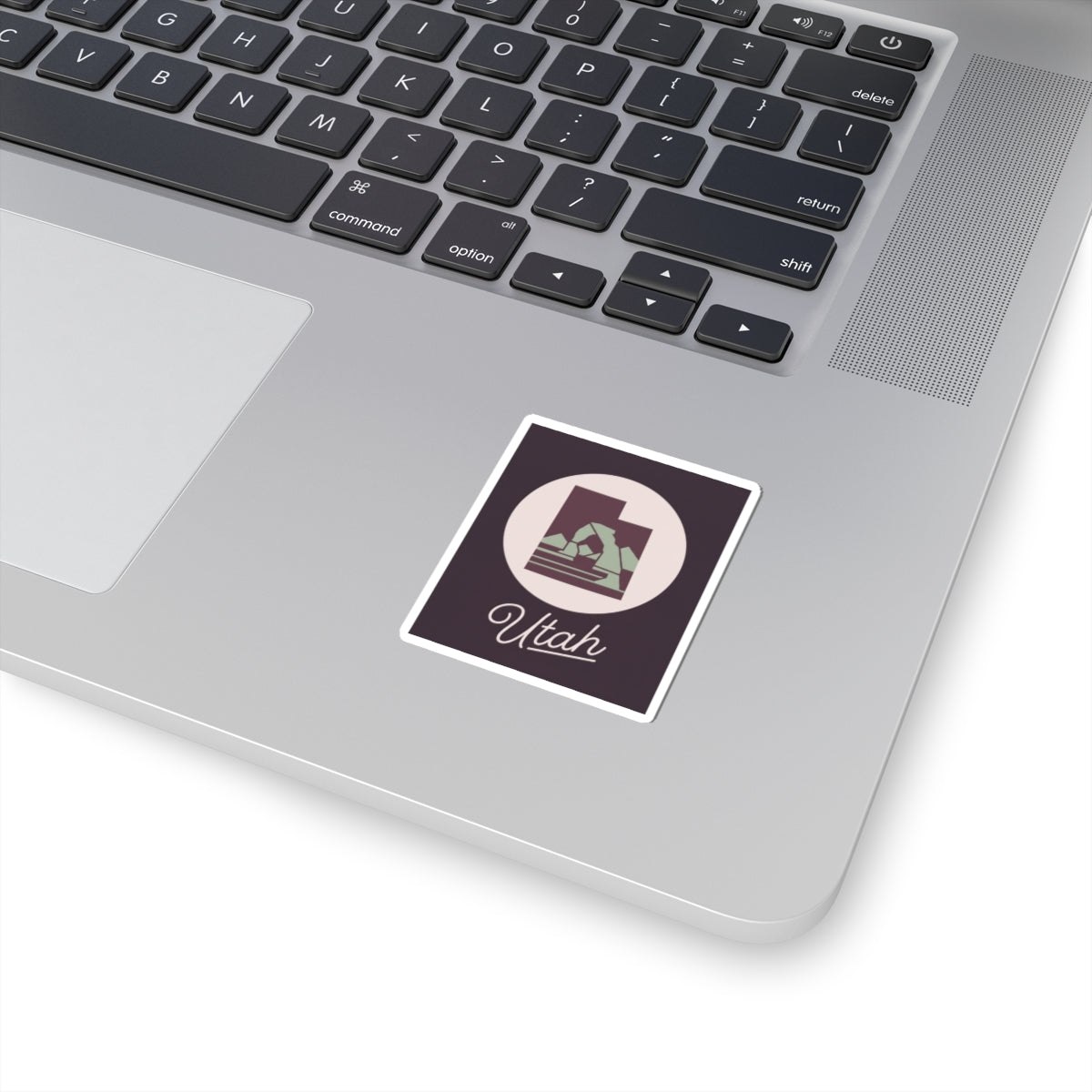 Square Utah state decal sticker with mountain silhouette and desert scene