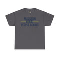 Charcoal gray T-shirt with “Mission First People Always” slogan graphic at chest