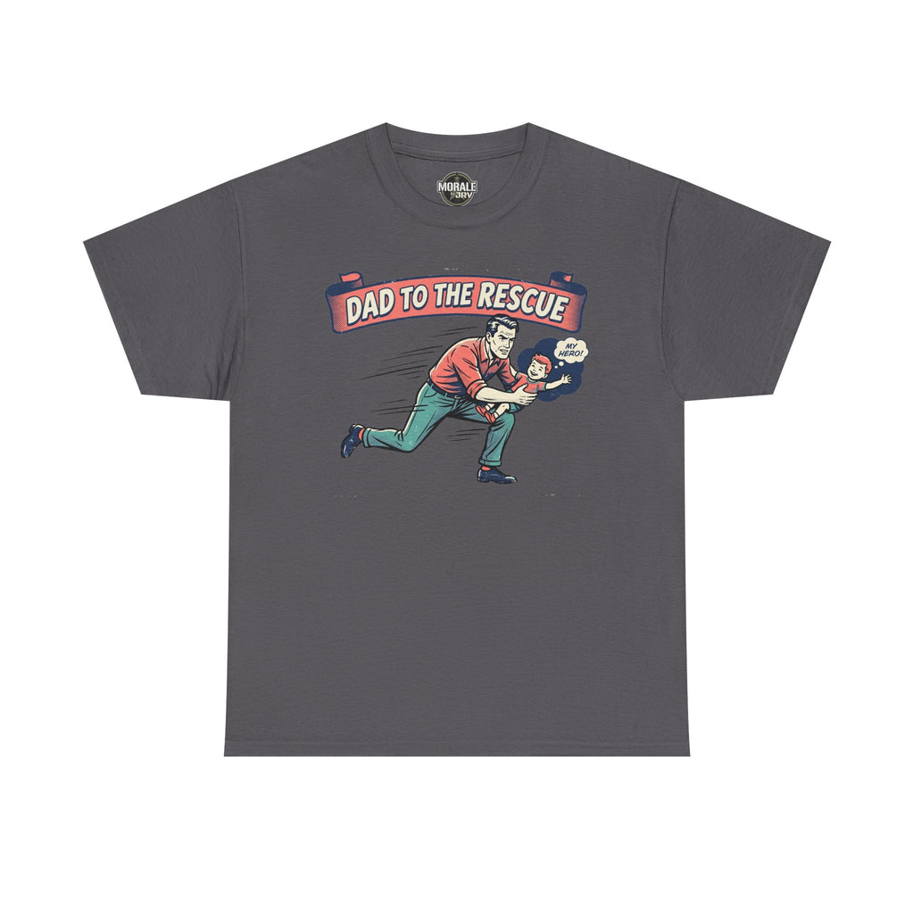 Dark gray crew-neck graphic T-shirt with dad rescue hero print