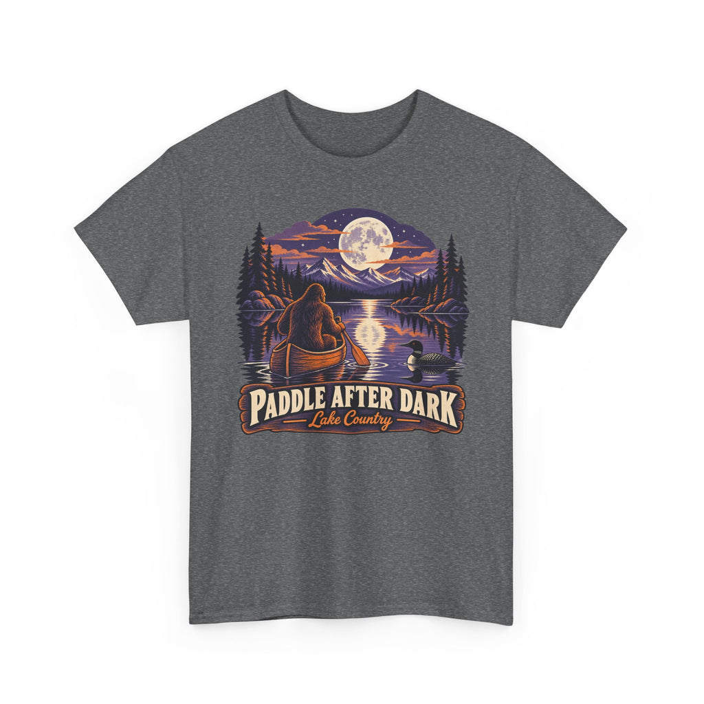 Paddle After Dark Canoe T-Shirt, Moonlit Lake Night Paddling Shirt for Men and Women, Vintage Canoeing Gift Tee
