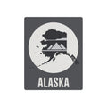 Alaska metal wall art sign with circular map and mountain skyline, dark gray square