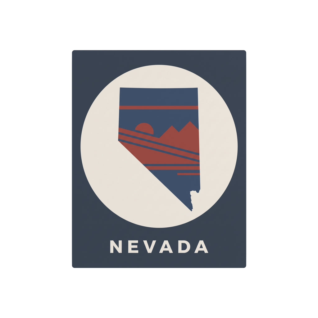 Nevada retro badge metal sign, blue square with white circle, Nevada text and state silhouette
