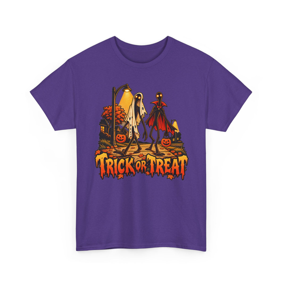 Halloween T-shirt in purple with vintage ghost, vampire and 'Trick or Treat' graphic