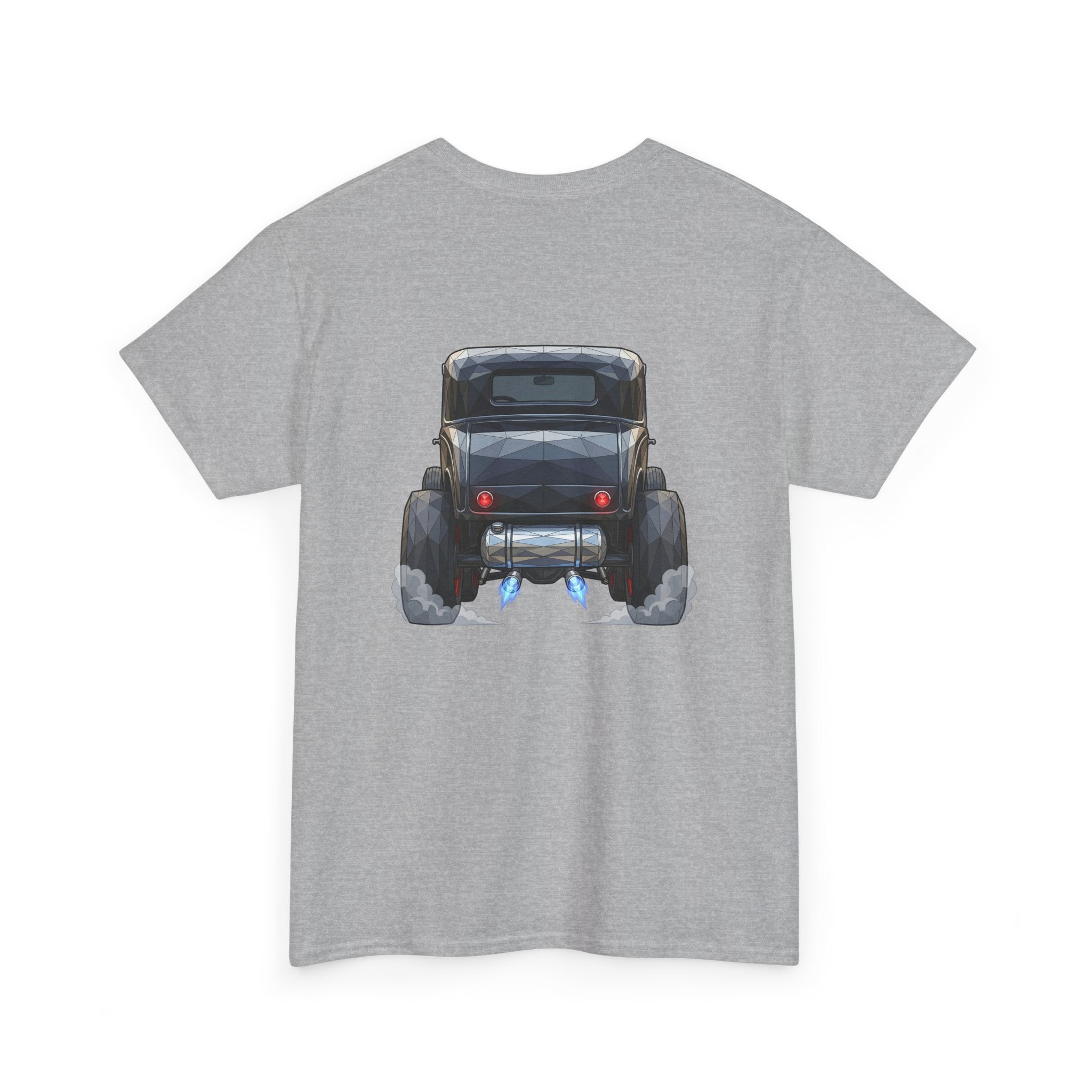 Sport grey T-shirt with vintage hot rod rear graphic on the back center