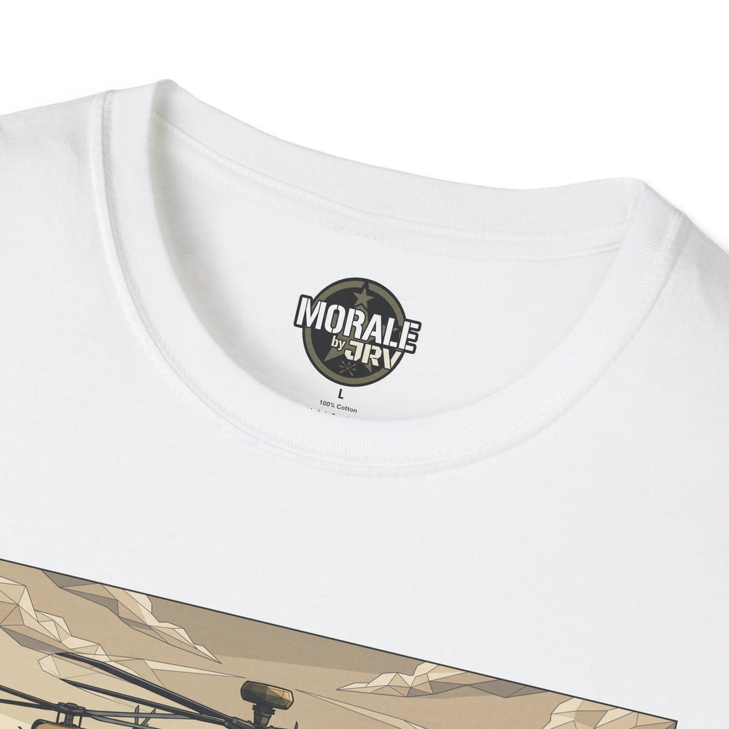 Attack Helicopter illustration T-shirt neckline logo, white