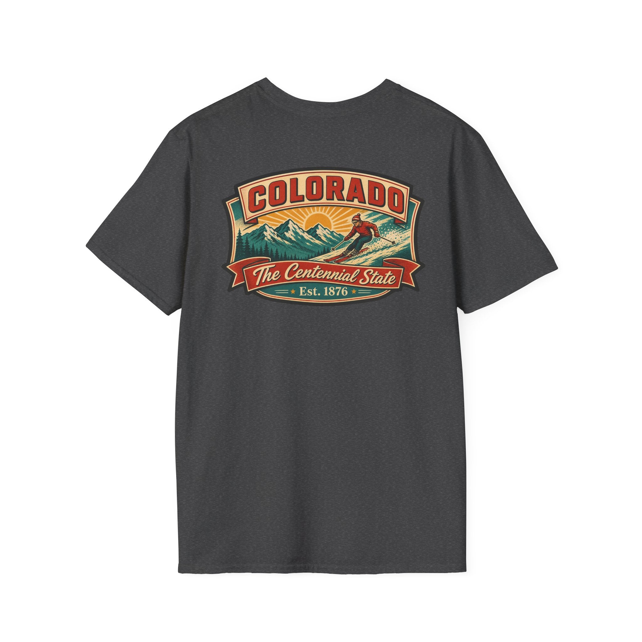 Charcoal t-shirt with Colorado Centennial State logo graphic on chest