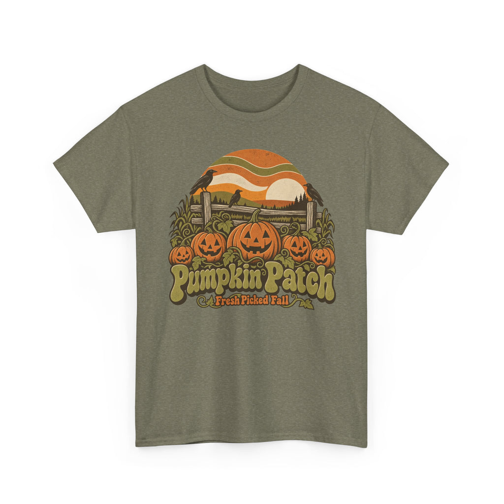 Pumpkin Patch T-Shirt, Retro Jack O Lantern Sunset Fall Halloween Shirt for Women and Men, Vintage Autumn Farm Graphic Tee