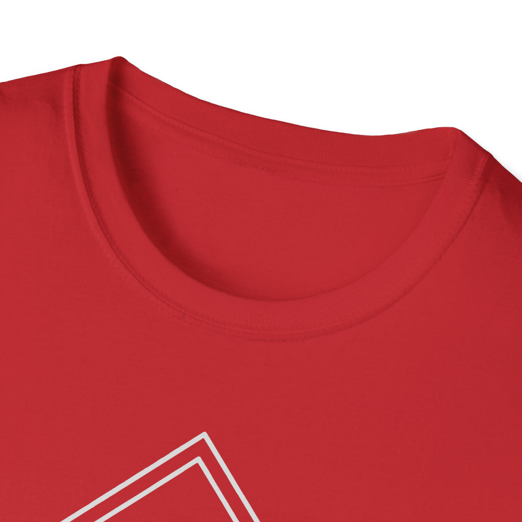 Red T-shirt with crew neck and white paper airplane line graphic