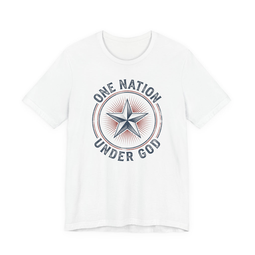 White patriotic star badge T-shirt with 'Under God' text