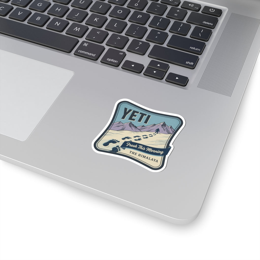 Square Yeti mountain paw-print sticker with white outline border