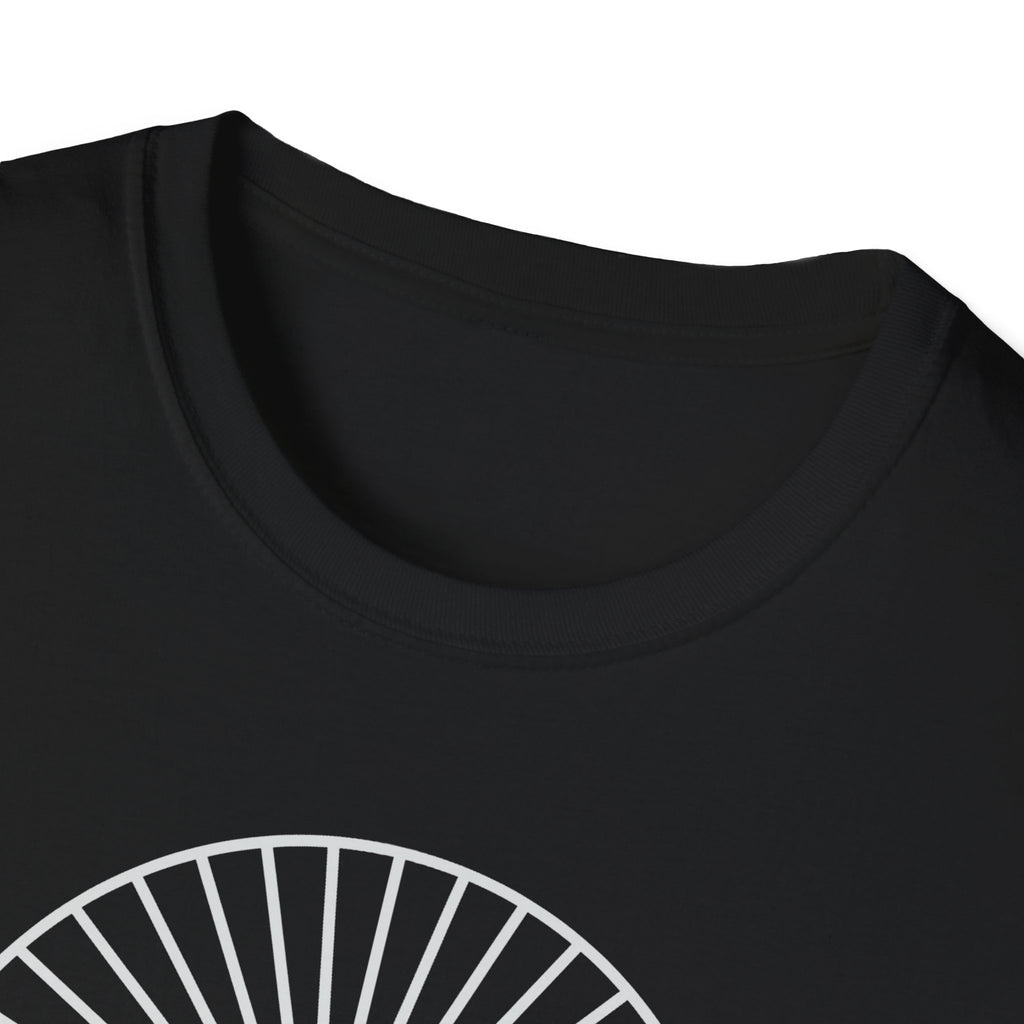 Black T-shirt close-up of crew neck and top part of Wander Often graphic.
