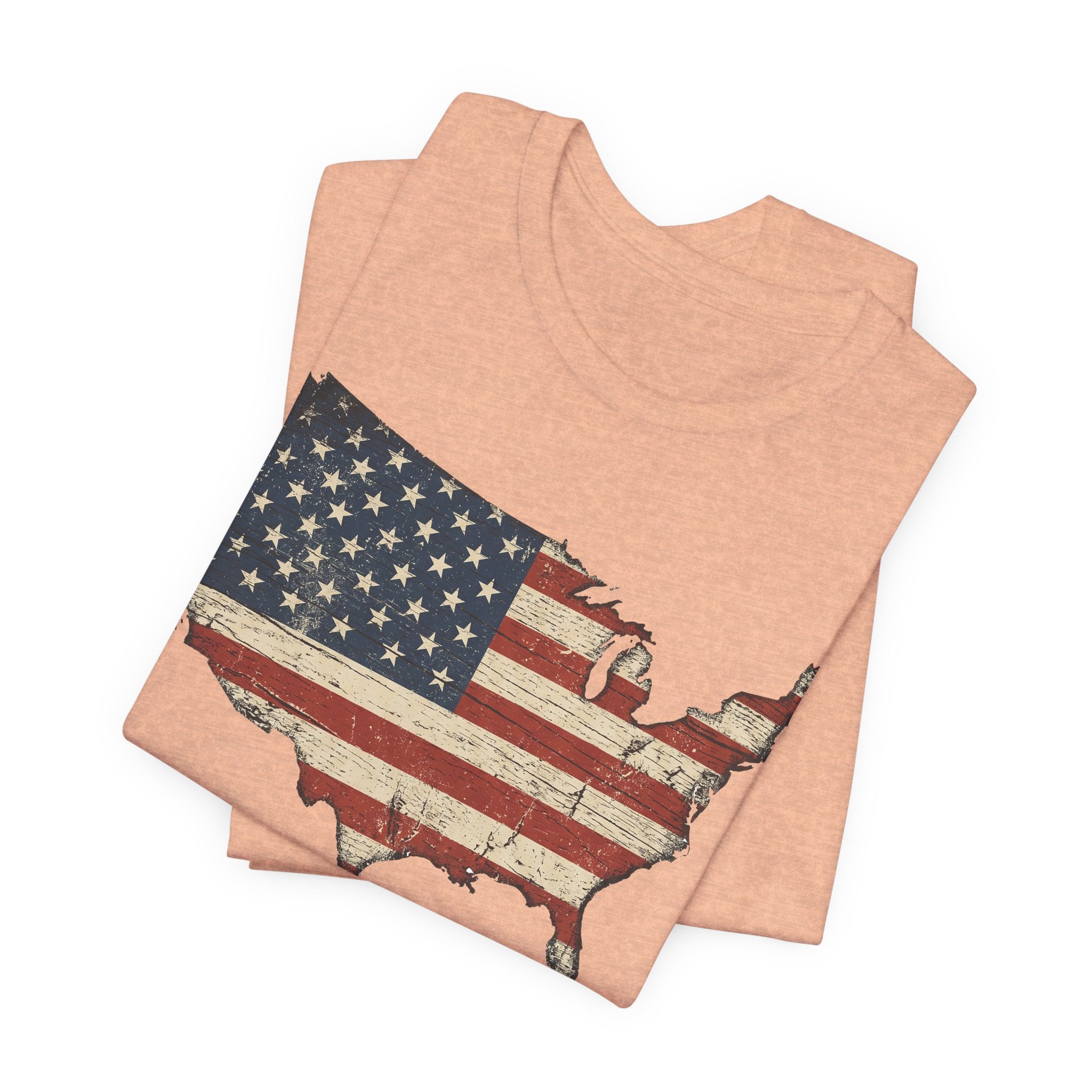 Peach American flag USA map T-shirt with distressed graphic