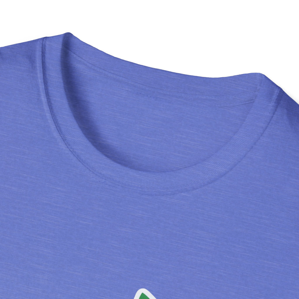 Blue Virginia state outline T-shirt, crew neck close-up