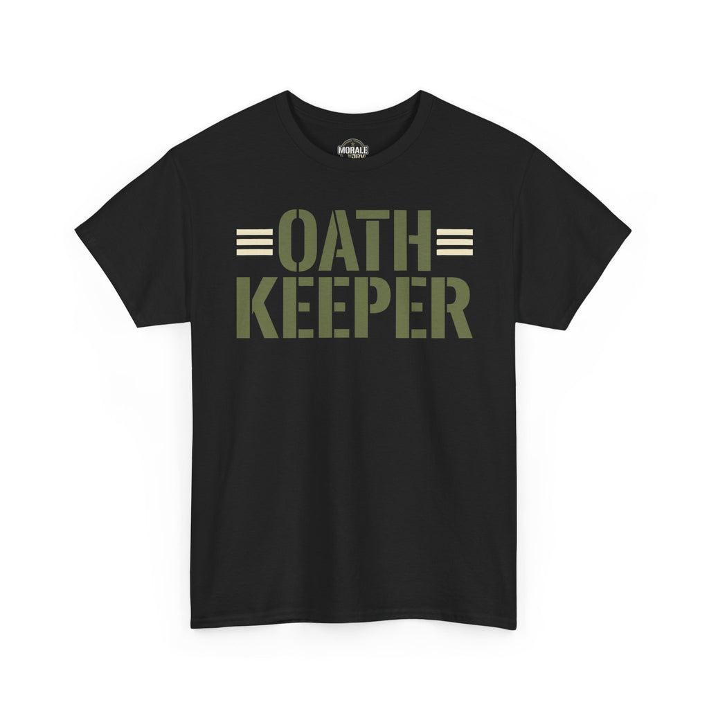 Military stencil T-shirt, black, front graphic text OATH KEEPER