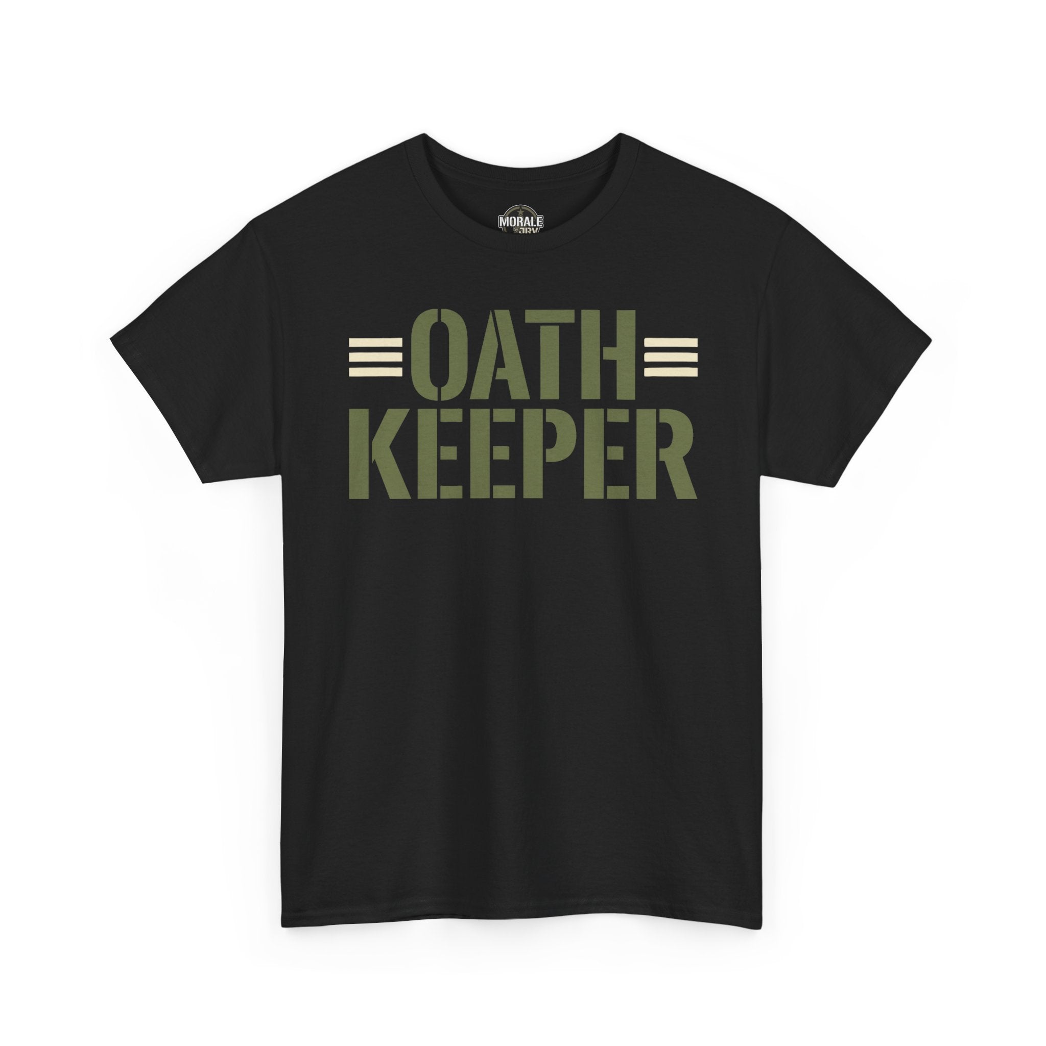 Military stencil T-shirt, black, front graphic text OATH KEEPER