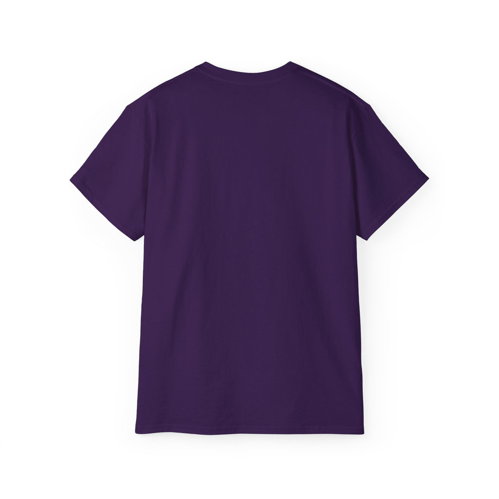 Life word cloud tee in purple, plain front view