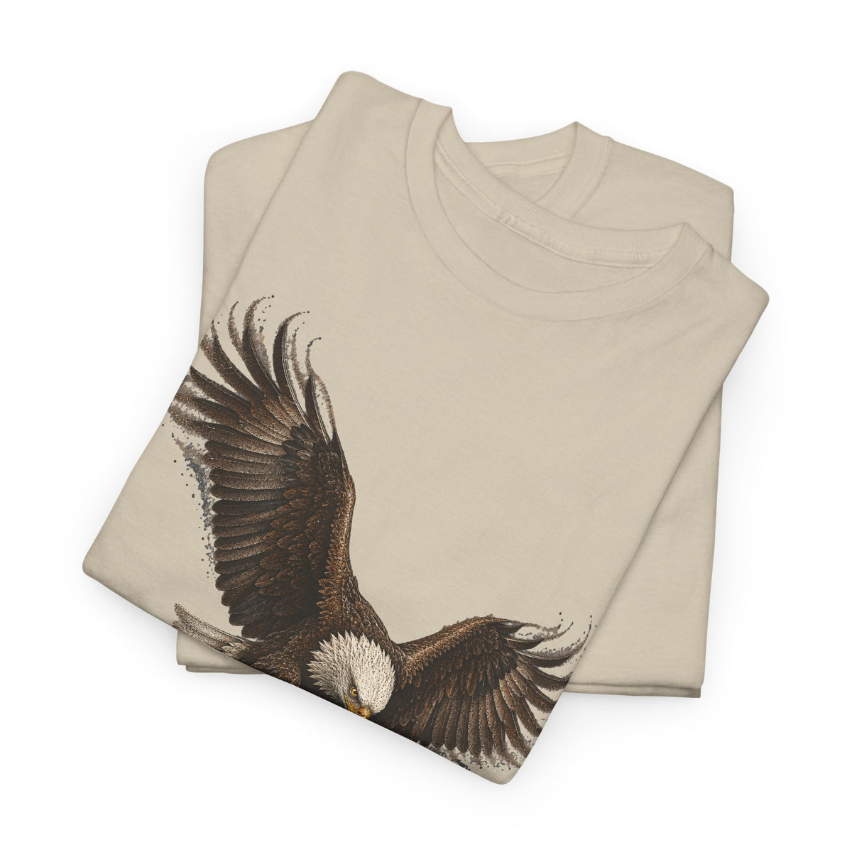 Sand crewneck T-shirt with brown eagle graphic across front hem