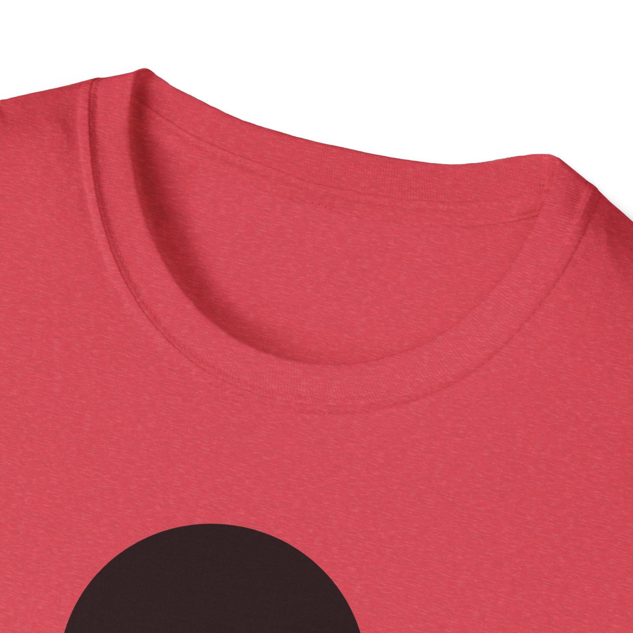 Heather Red crewneck T-shirt close-up of neckline and partial moon graphic