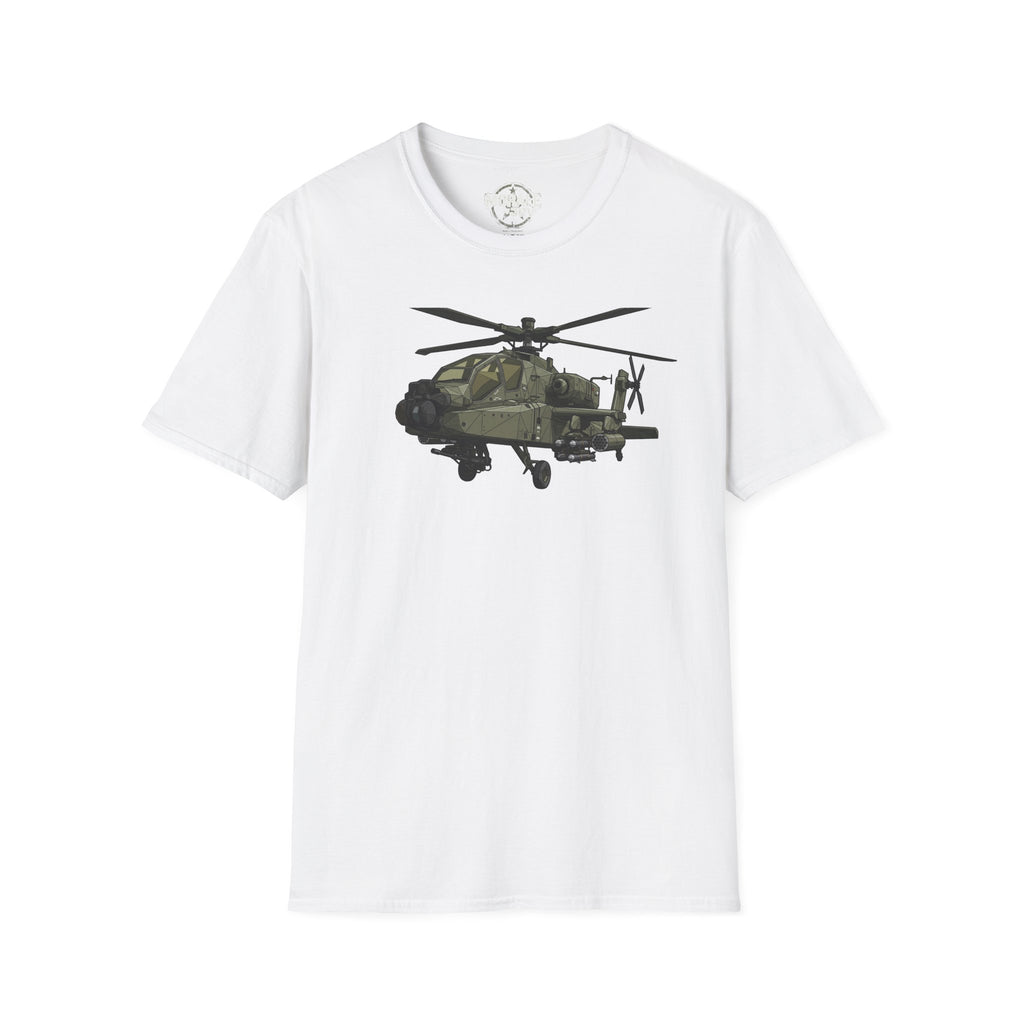 AH-64 Apache Attack T-Shirt in white with front helicopter graphic