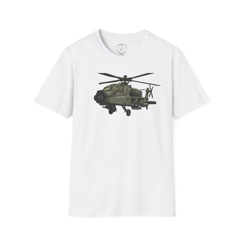 AH-64 Apache Attack T-Shirt in white with front helicopter graphic