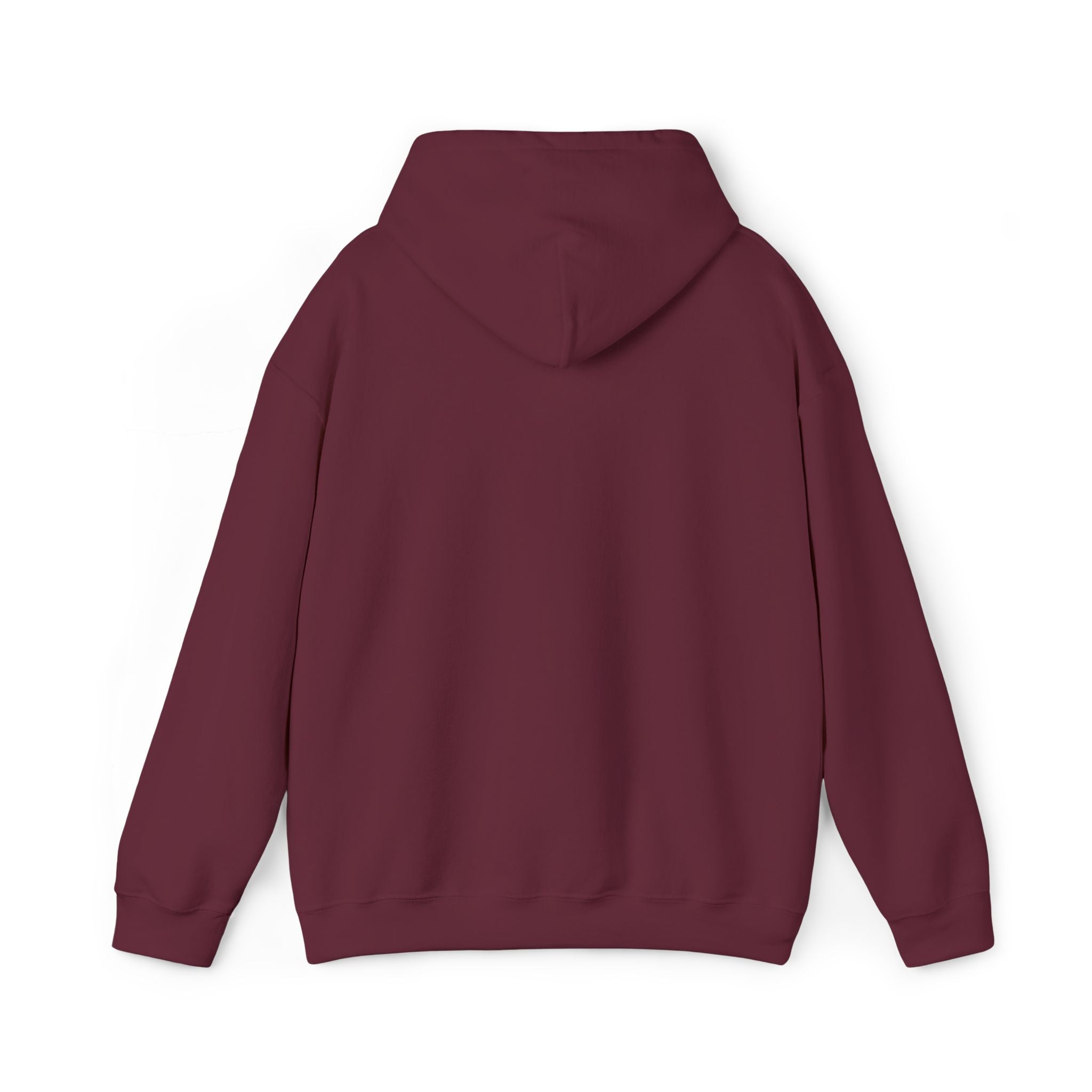 Unisex maroon hoodie back view with hood and plain back