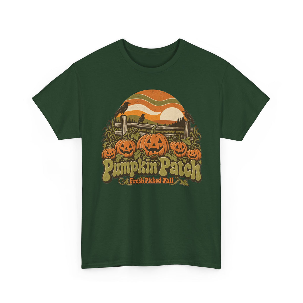 Pumpkin Patch T-Shirt, Retro Jack O Lantern Sunset Fall Halloween Shirt for Women and Men, Vintage Autumn Farm Graphic Tee