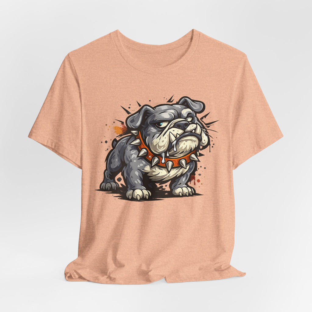 Peach crew-neck T-shirt with full bulldog illustration on chest