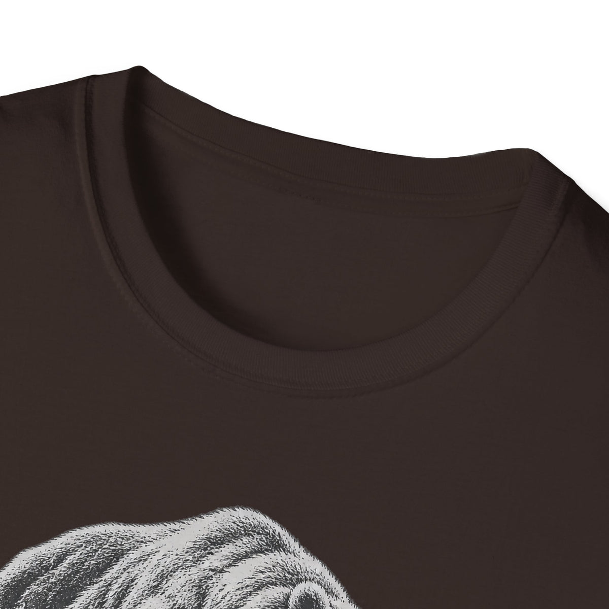 Dark brown crewneck T-shirt with ribbed collar, no visible graphic