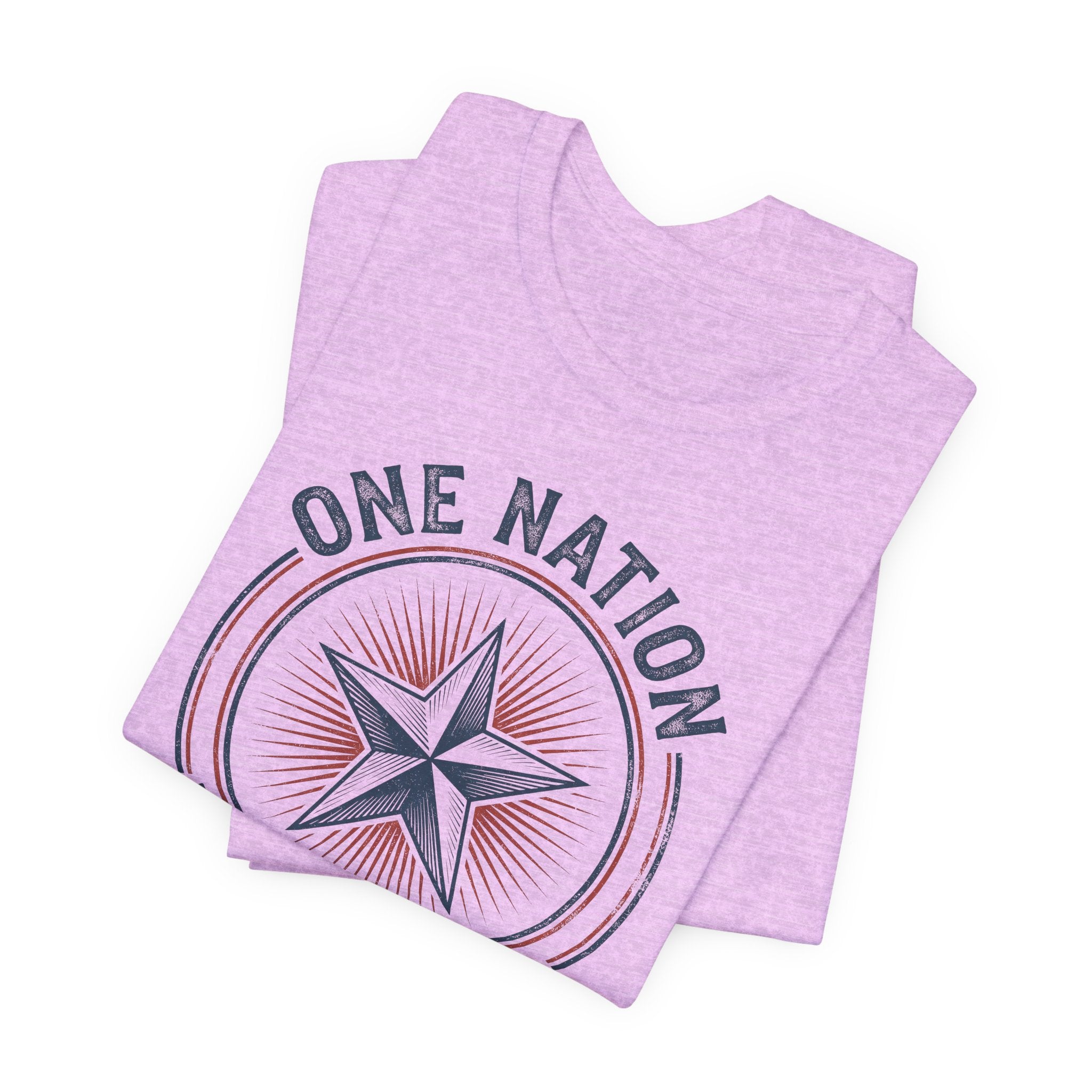 Lilac T-shirt with 'ONE NATION UNDER GOD' star emblem graphic