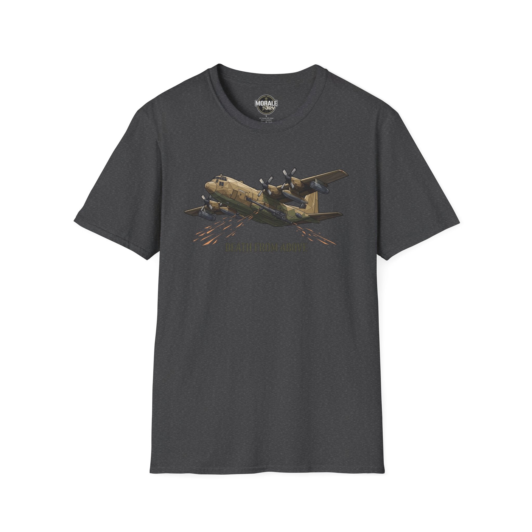 Dark heather C-130 cargo plane graphic T-shirt, “DEATH FROM ABOVE”