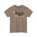 Brown graphic military T-shirt with soldier trio and 'Always Answered'/'Always Will' print