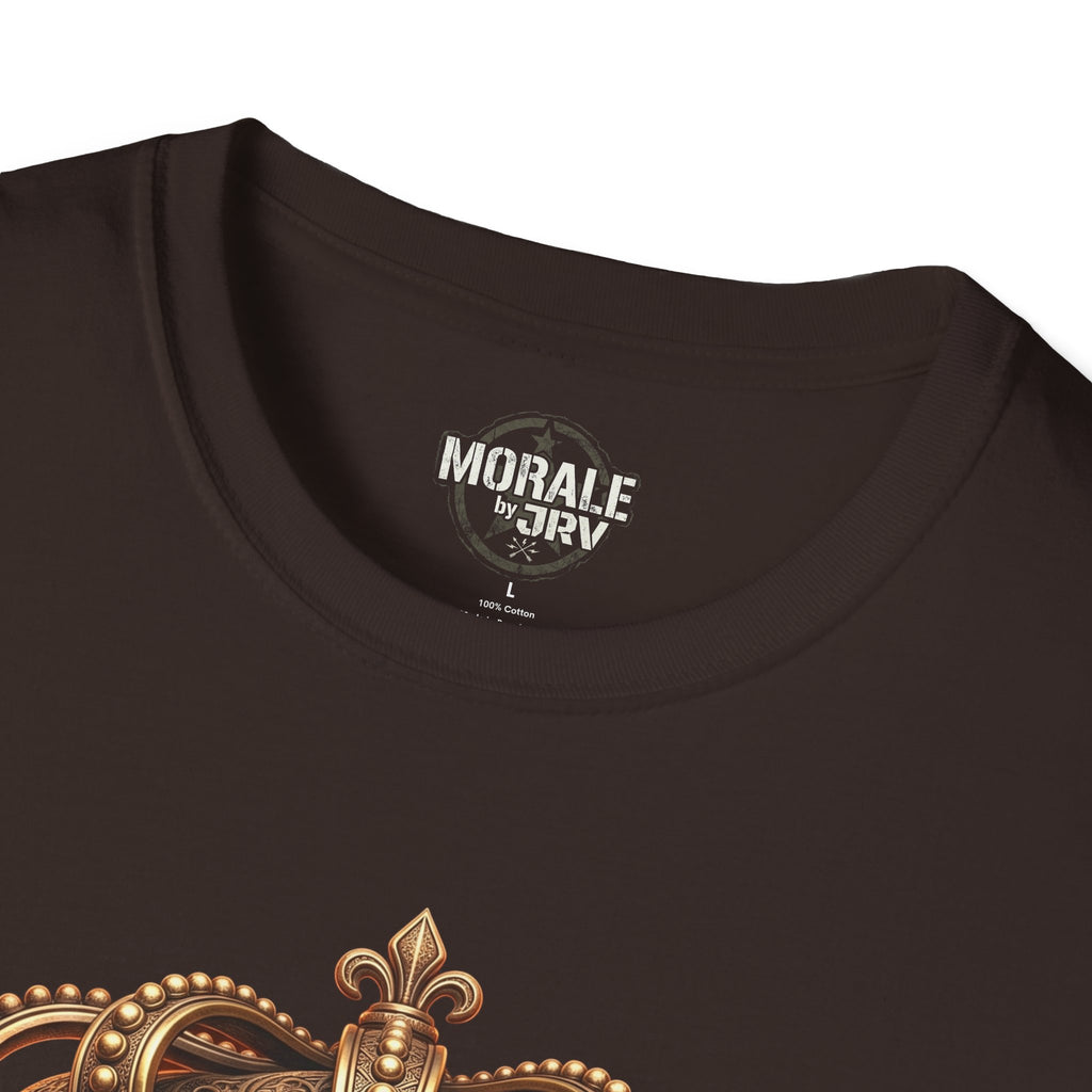 Crowned Skull T-Shirt collar print and gold crown skull detail, dark chocolate