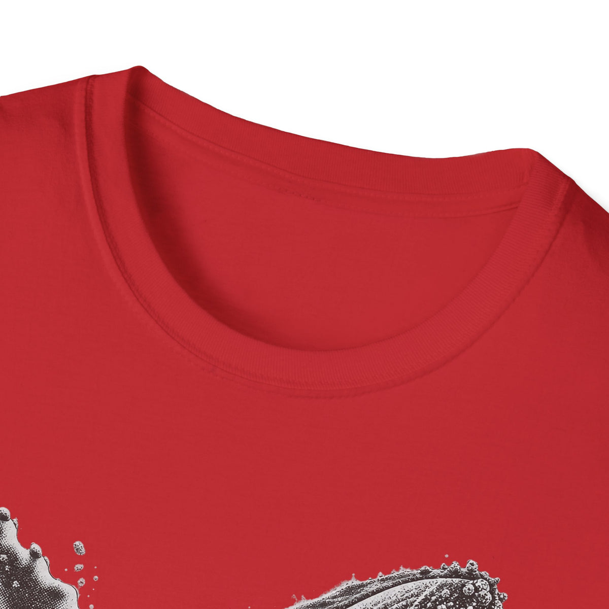 Red crew-neck T-shirt with partial breaching humpback whale graphic near chest