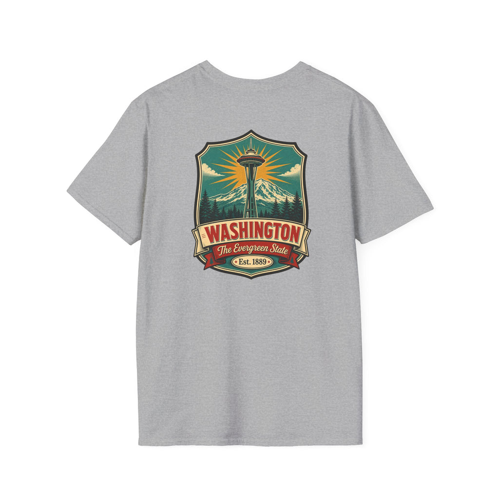 Light gray T-shirt with Washington lighthouse graphic on front