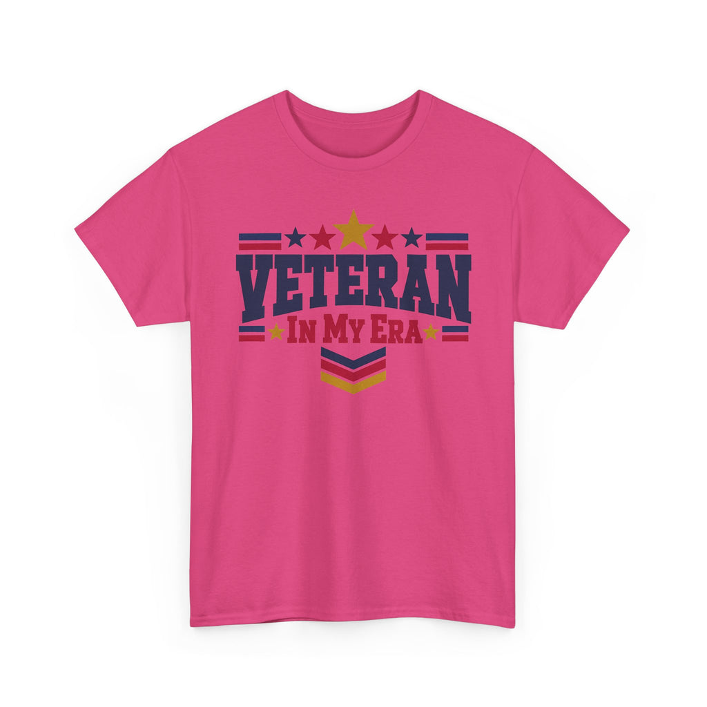Pink veteran graphic t-shirt with stars-and-stripes “Veteran in My Era” print
