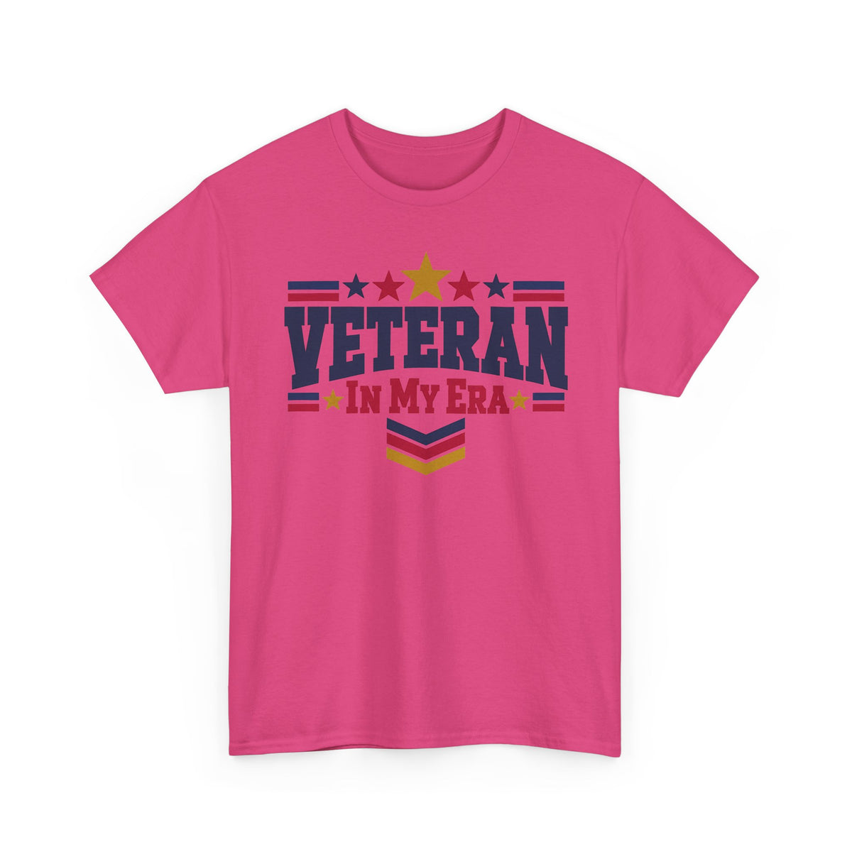 Pink veteran graphic t-shirt with stars-and-stripes “Veteran in My Era” print