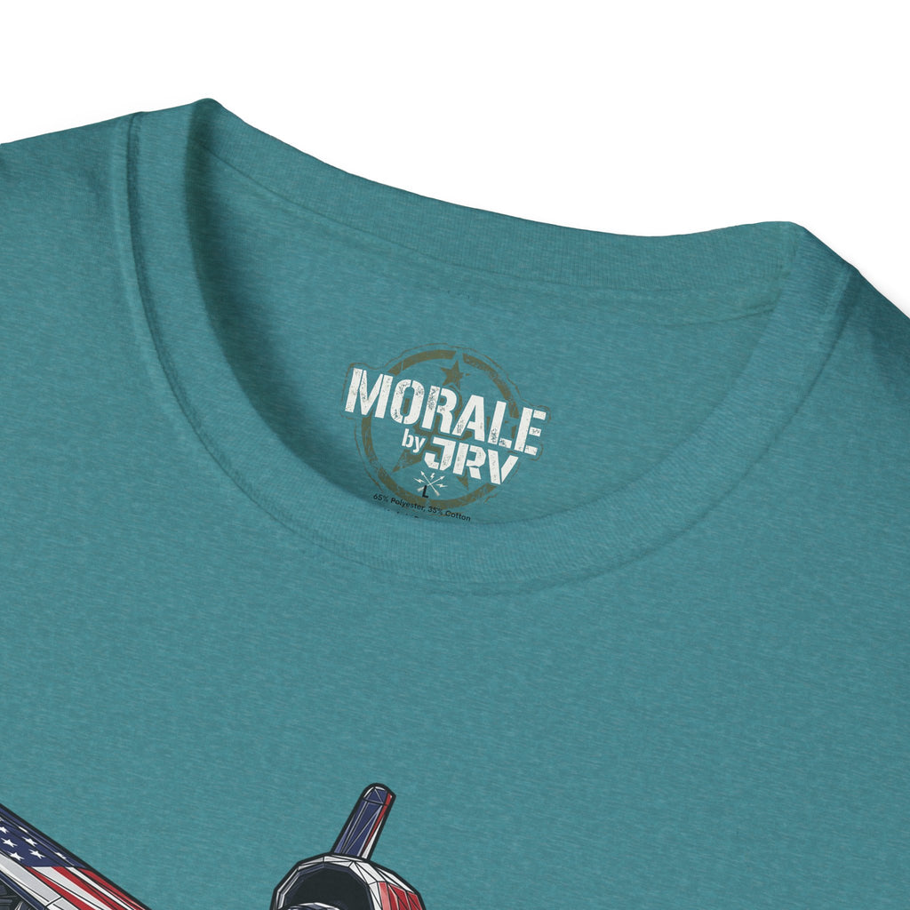 Heather Military Green A-10 T-shirt, 'MORALE by TRV' logo at back neck